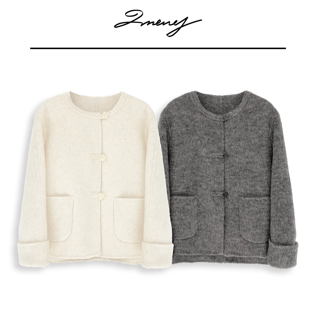 LMENY蝴蝶翩翩～小个子蝴蝶扣天丝羊毛双面呢大衣外套24DW010