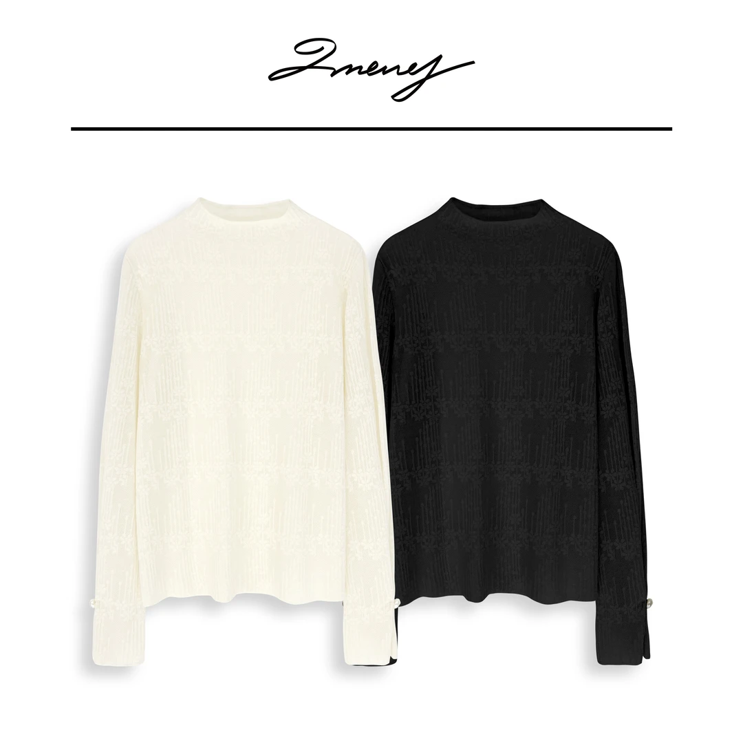 LMENY梦纱冰雕花！法式半高领纯色肌理感微透套头针织衫24DM007