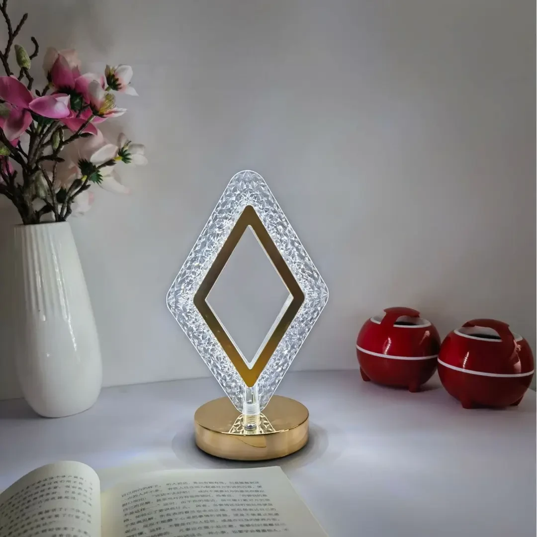 七夕情人节礼物led菱形水晶台灯USB充电卧室床头小夜灯氛围感ins