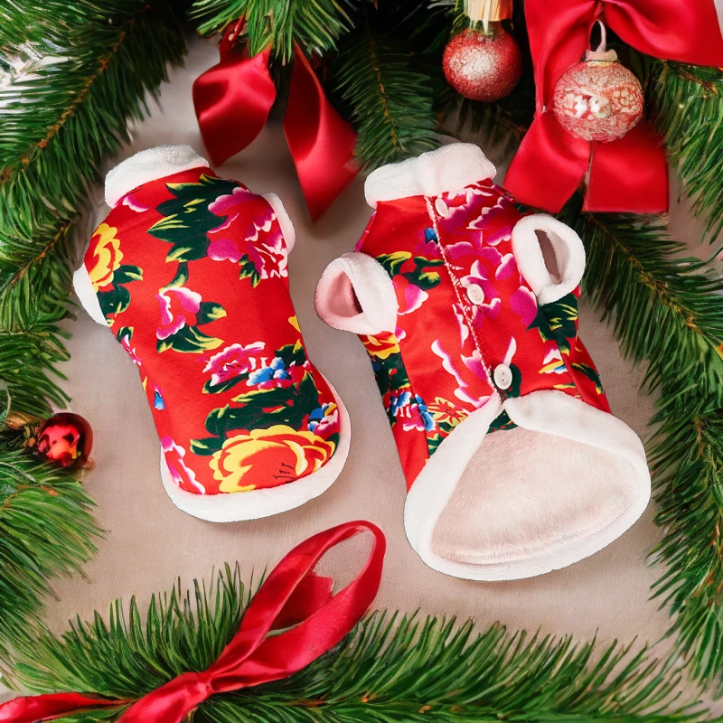 猫咪衣服冬季新年泰迪东北大花袄英短银渐层幼猫博美宠物狗狗衣服