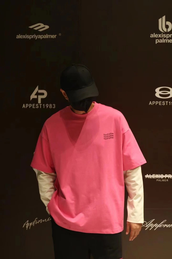 老男孩新款纯棉假二件字母拼接情侣卫衣潮牌T恤6829男士印花时尚