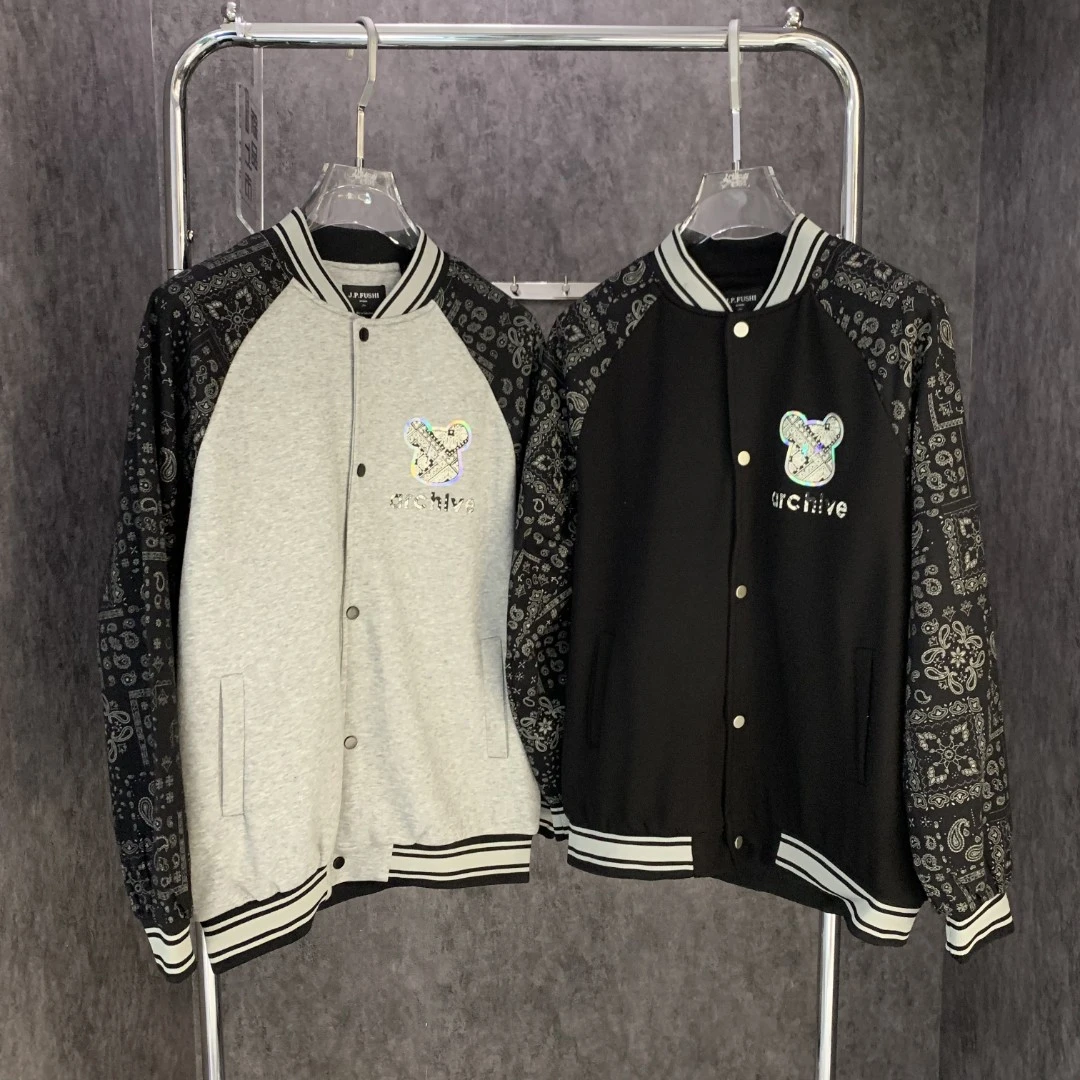 老男孩印花机器熊情侣夹克春夏拼接男士棒球服潮流时尚外套D8-13