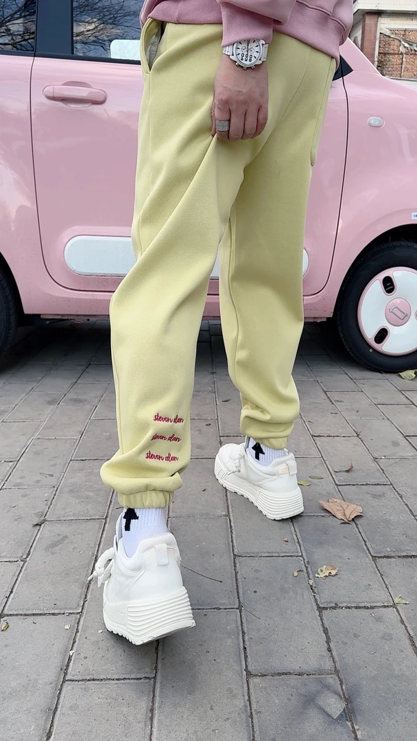 老男孩新款冬季加绒休闲裤直筒刺绣简单百搭弯刀裤男士卫裤86133