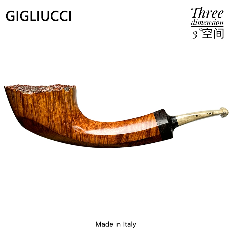 GIGLIUCCI意大利吉柳奇光面火焰纹斗口瘤皮木圈手工石楠木烟斗