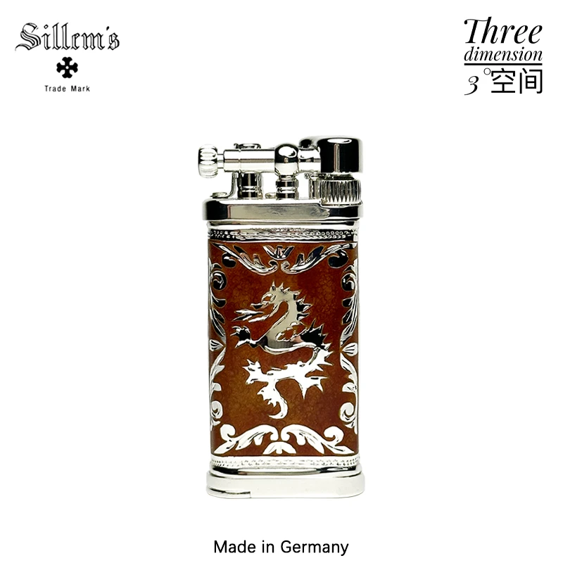 Sillems德国十字锚1989R褐色单面珐琅雕刻龙饰面烟斗斜火打火机