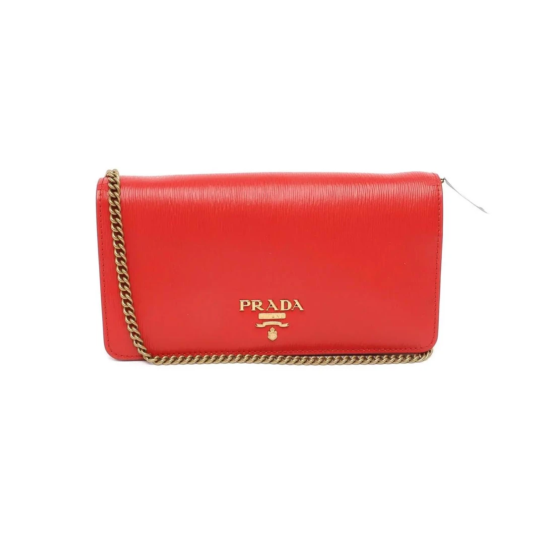 90新 Prada/普拉达 红色牛皮单肩包/MY830005