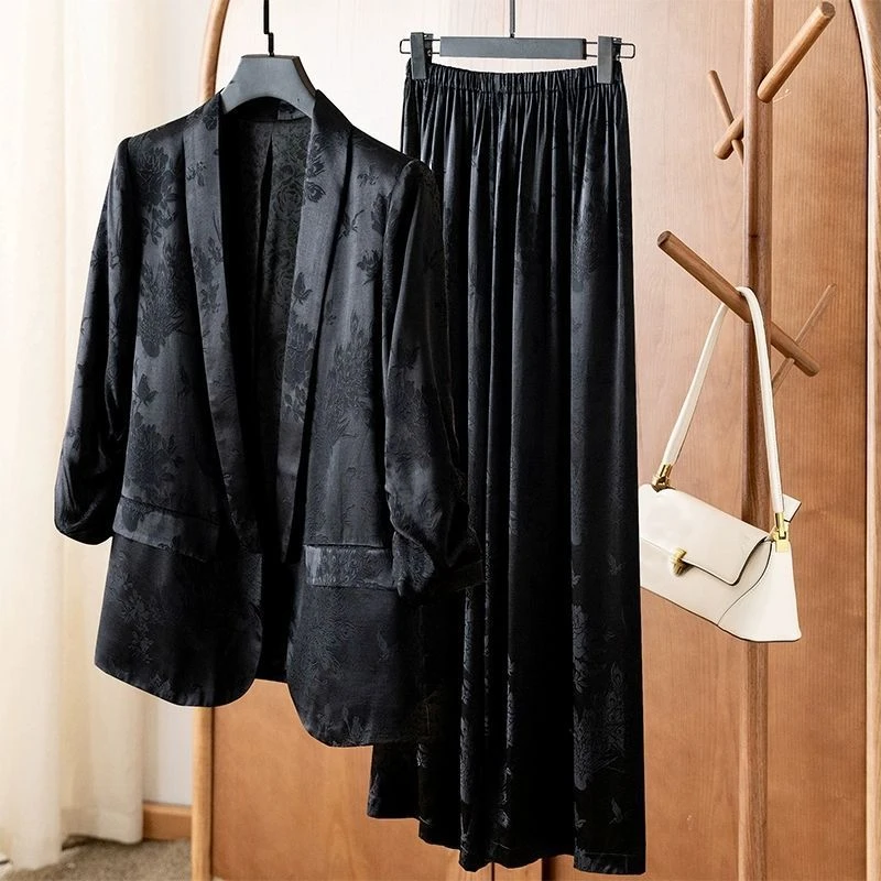 大码女装胖mm减龄西服阔腿裤长裤春夏套装西装女士时髦洋时尚