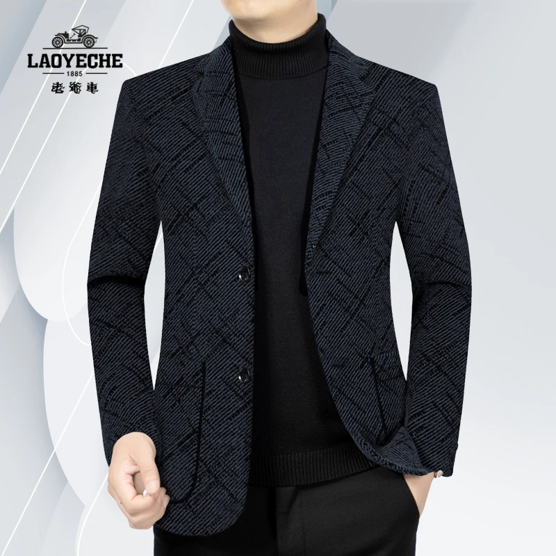 老爷车秋天休闲西装男毛呢西服外套修身韩版商务男士上衣爸爸外套