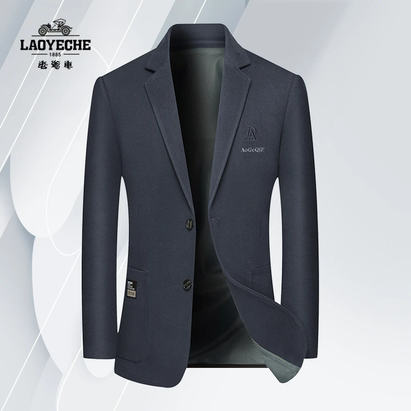老爷车春秋高档男士休闲西装外套时尚潮流修身商务中年西服外套
