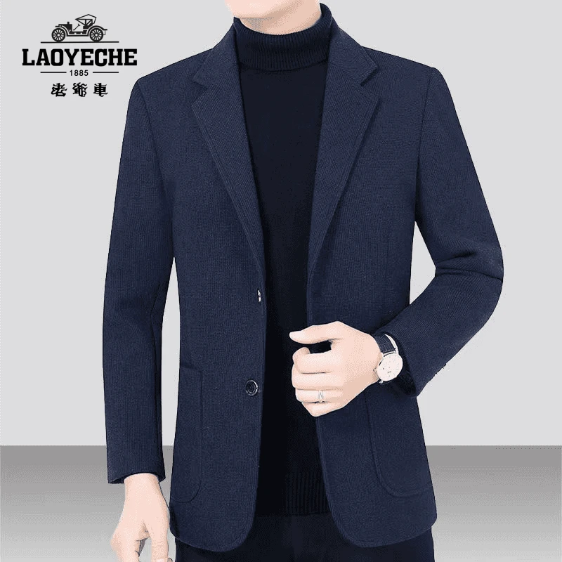 老爷车经典春秋男士休闲西装外套高档修身商务毛呢西服外套爸爸装