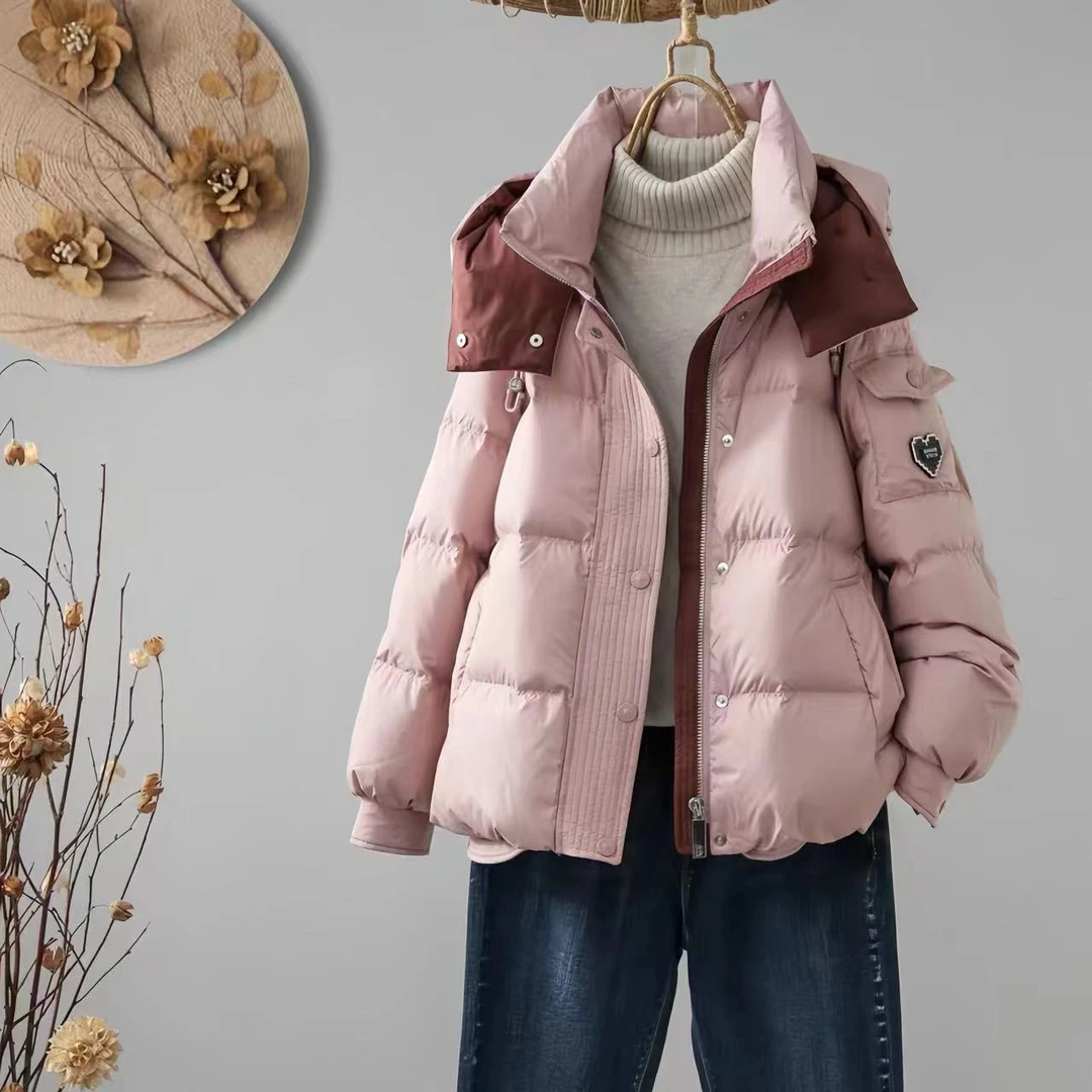 810爱心短款棉服女新款韩系连帽宽松小个子面包服厚外套