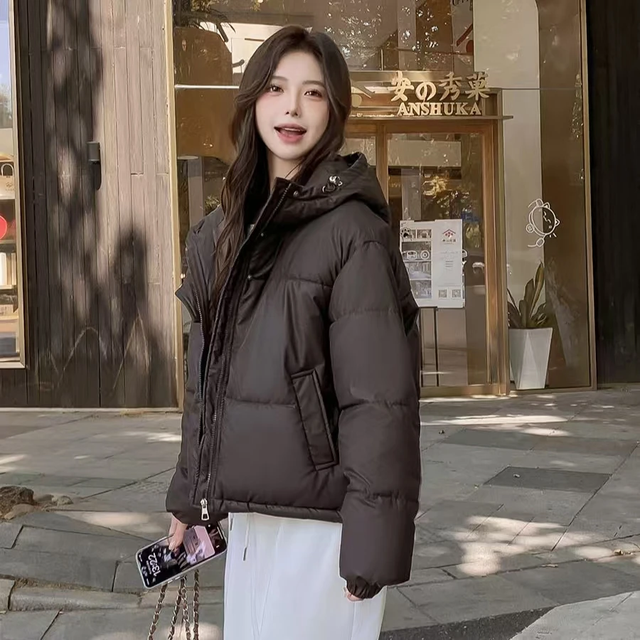 2024新款短款棉服女连帽冬季加厚保暖小个子面包服外套