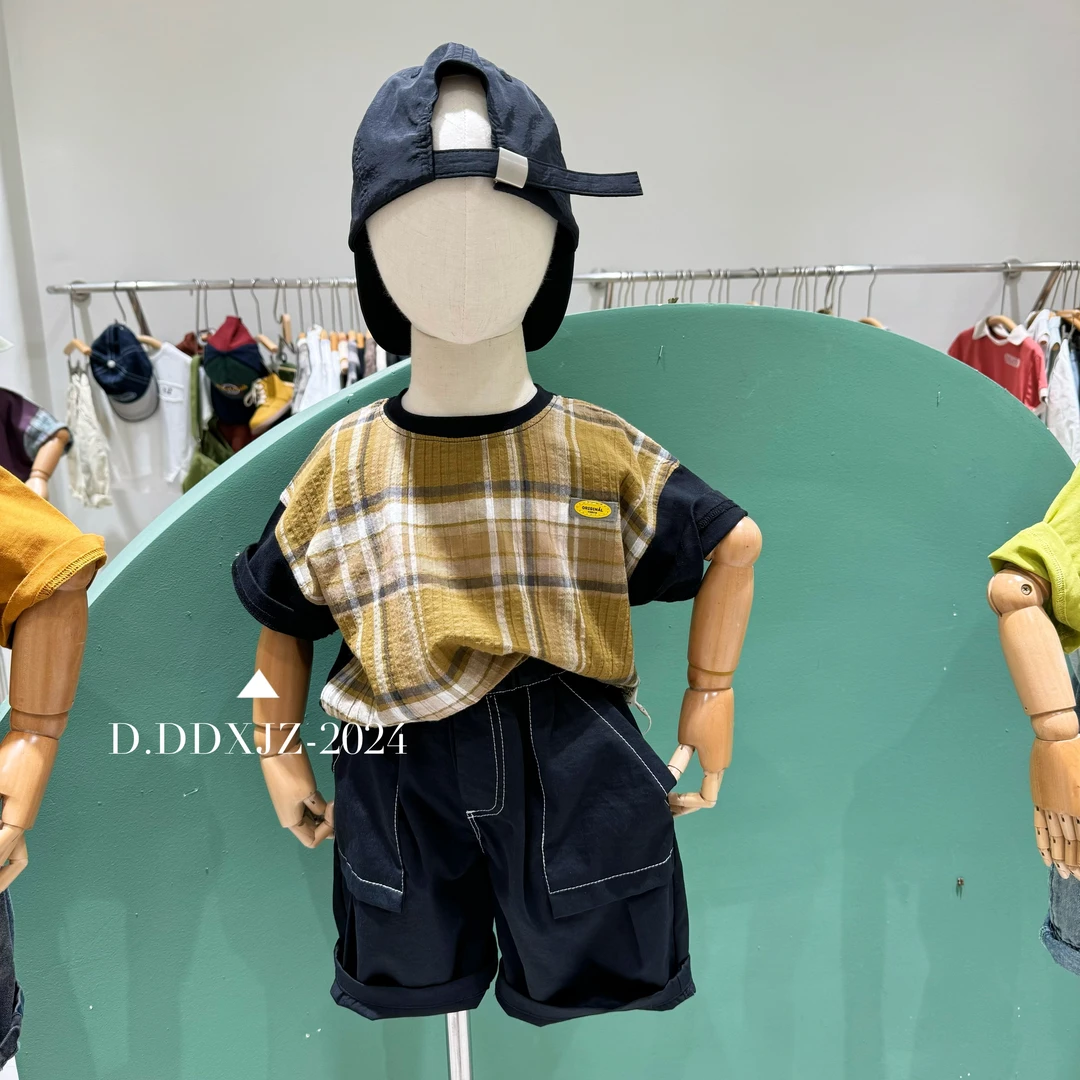 【六一.专场】滚滚家夏季上新 AB面 炸街款 前面拼格子短袖 80129