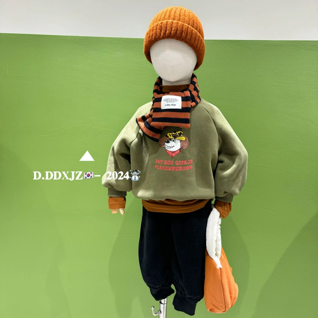 【双十一 二场上新】滚滚儿童韩系冬款小狗印花一体绒卫衣 85010