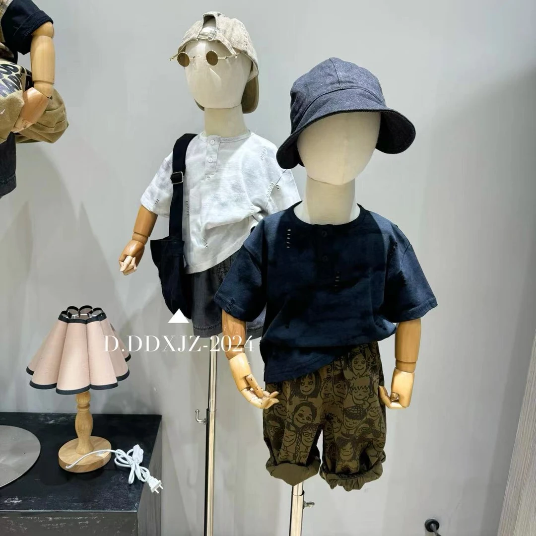 【夏款.上新】滚滚家原创韩版高颜值扎染破洞开扣短袖T恤 80072