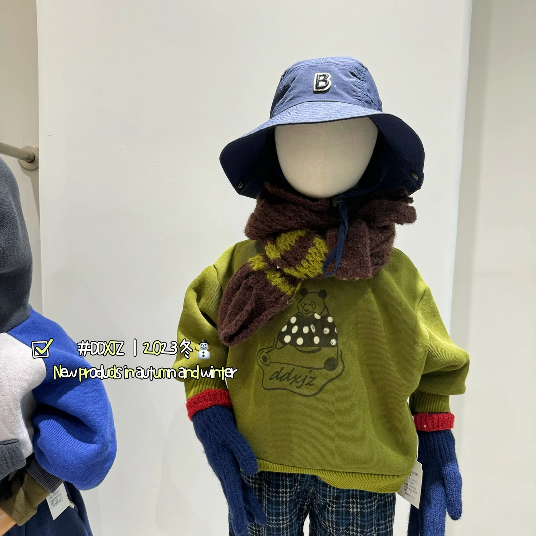 【现货清货！】滚滚与瓦斯 儿童 韩系 一体绒 小熊圆领卫衣 30350