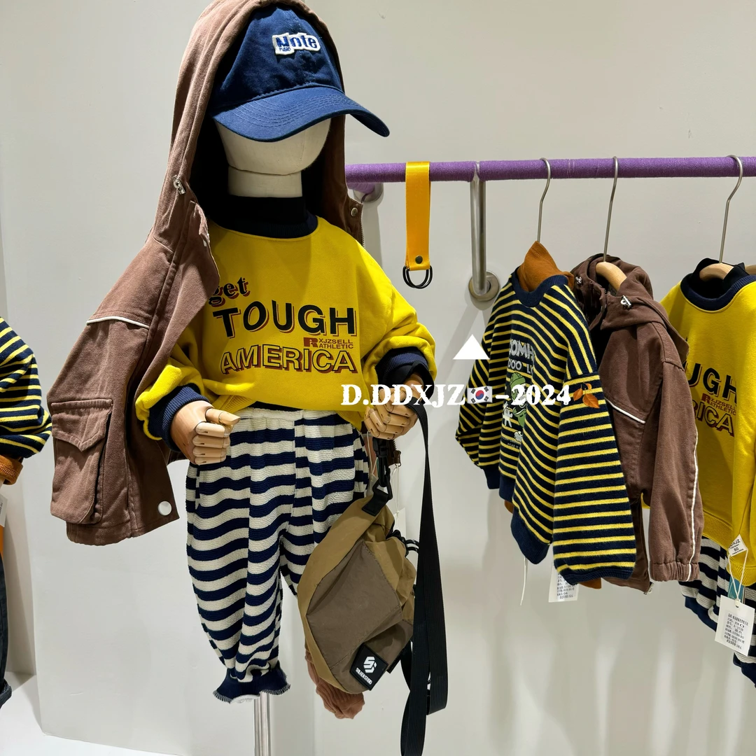 【断码捡漏】滚滚家原创儿童百搭韩版拼色长袖圆领罗纹卫衣1038