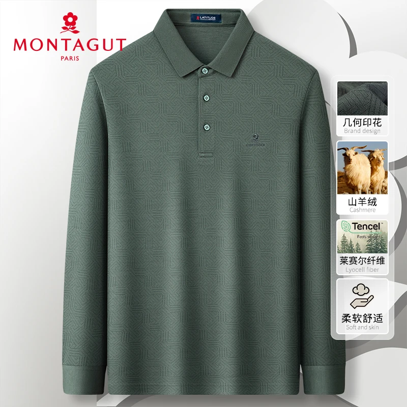 梦特娇秋季男士polo衫长袖翻领T恤几何印花百搭383314031