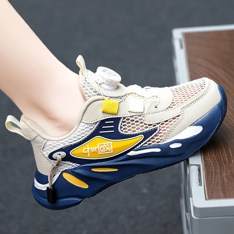 阿童木男童鞋子夏季款儿童透气网面运动鞋新款网眼旋钮扣童鞋凉鞋