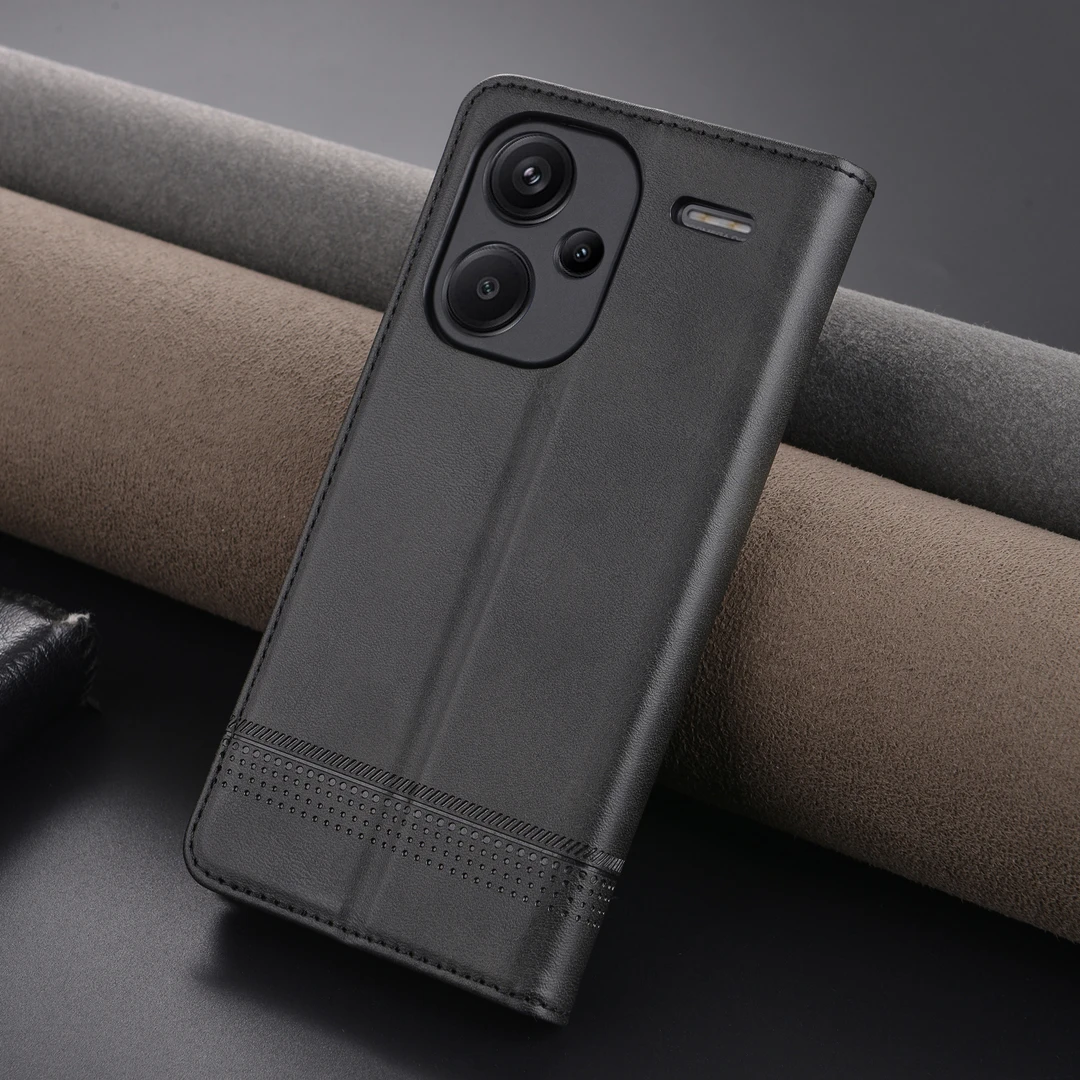 【高档牛纹+磁吸翻盖皮套适用红米Note13Pro+手机壳商务全包防摔