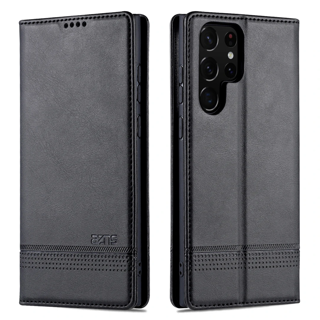 【高档牛纹+磁吸翻盖皮套】适用三星S24Ultra手机壳商务全包防摔