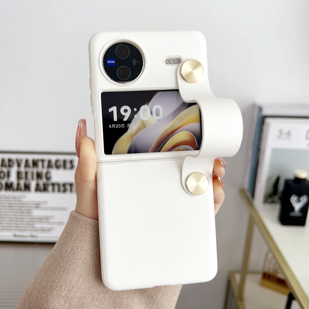 适用vivoXFlip折叠屏手机壳新款素皮手带式支架壳防摔全包