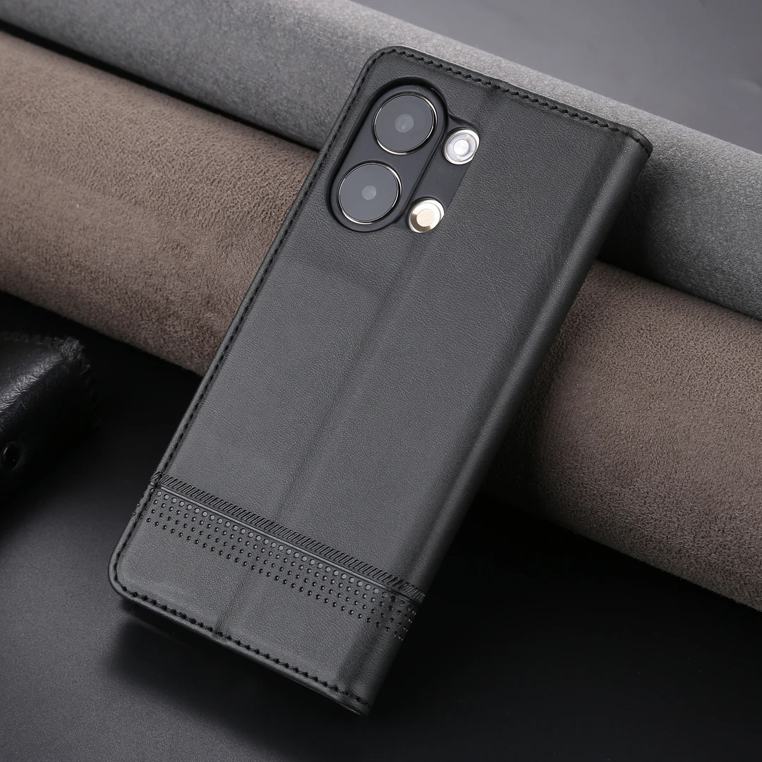 【高档牛纹+磁吸翻盖皮套适用OPPOReno9Pro+手机壳商务全包防摔