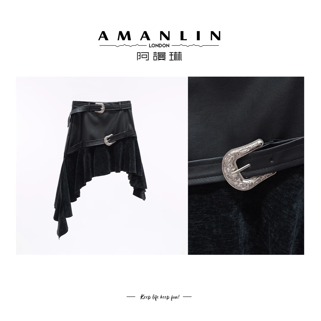 秋季新款设计感修饰腿形百搭高腰小众半裙F593223