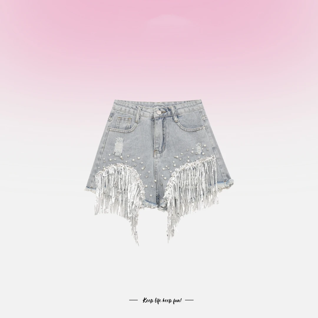 气质毛边牛仔裤不规则破洞显瘦时尚百搭裤子L591833