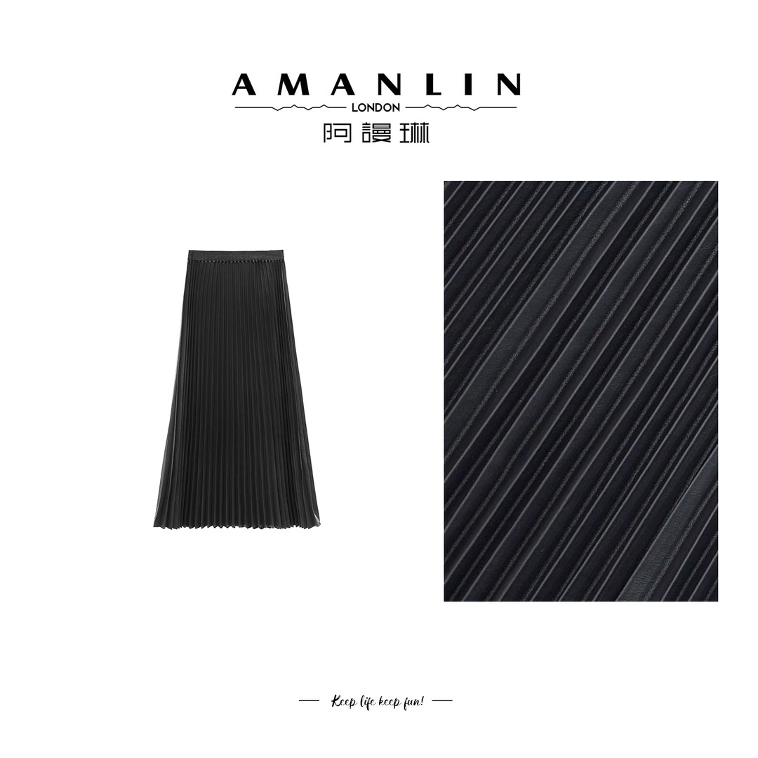 黑色小众气质显瘦半身裙中长款时尚百搭F593232