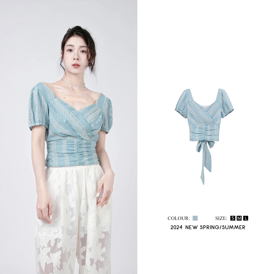 原创设计夏季民族风系带短款百搭感显瘦上衣LZ591921