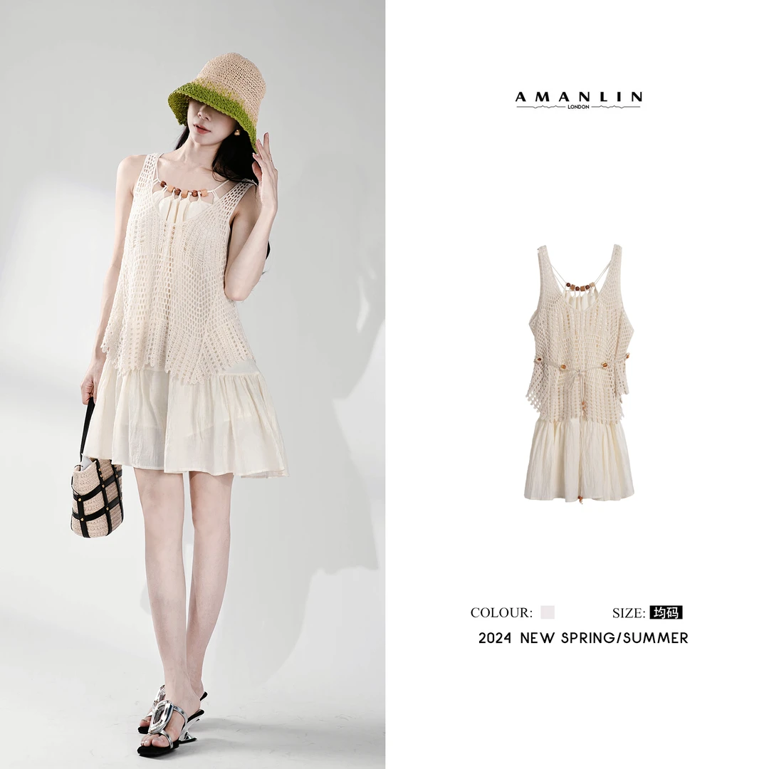 夏季小众设计镂空网纱两件套时尚套装连衣裙F592393