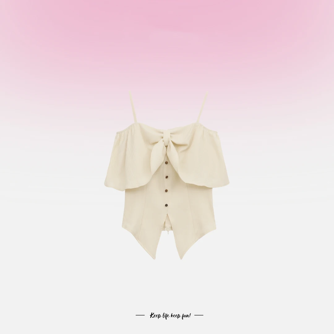 韩系夏季新款一字肩高级感蝴蝶结显瘦上衣女F591969