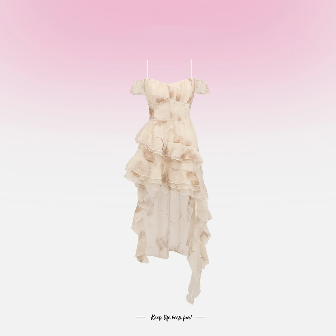 夏季穿搭法式不规则浪漫碎花百搭显瘦连衣裙女F592057