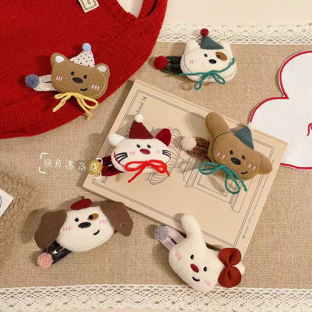 XS-0278韩系卡通毛绒立体发夹可爱帽子小猫小熊BB夹儿童刘海夹