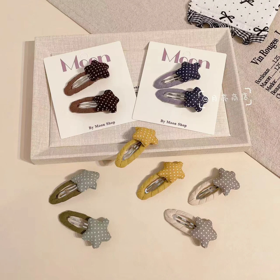 XS-0405新款韩系简约彩色波点五角星儿童布艺BB夹侧边碎发夹发饰