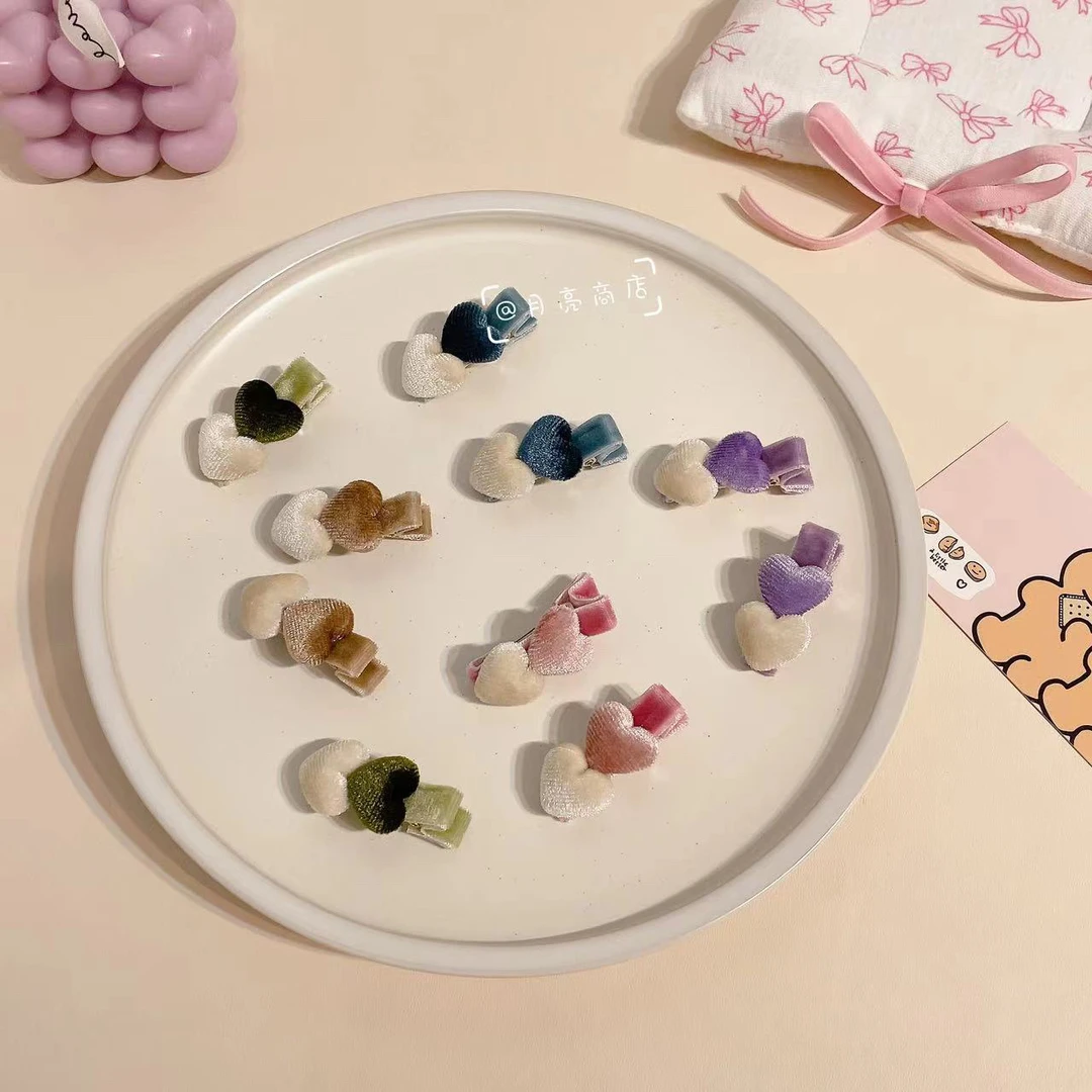 XS-0215新款儿童发夹不伤发发卡植绒小爱心拼色侧边碎发夹发饰