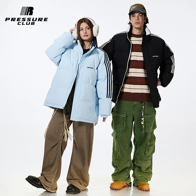 PRESSURE美式复古条纹撞色字母Logo印花基础简约休闲宽松男生棉服