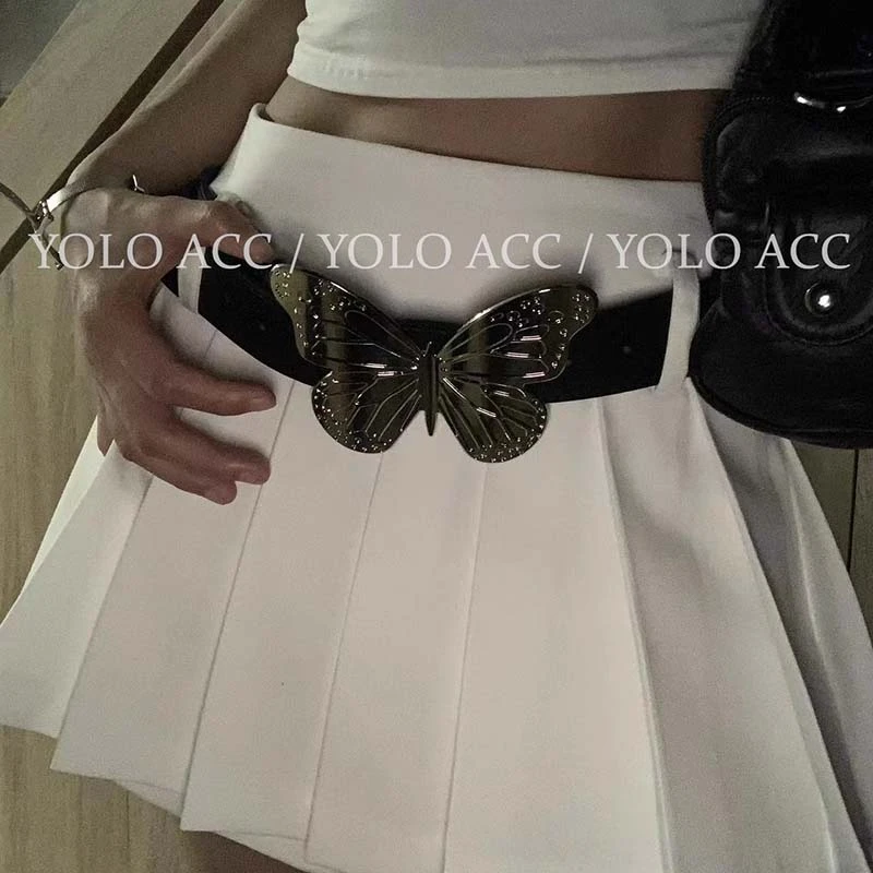 美式辣妹大蝴蝶腰带 金属感皮带ins小众装饰高级感皮带