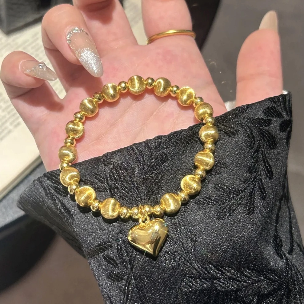 铜合金手链 网红小众猫眼爱心圆珠手链转运珠轻奢饰品闺蜜女手串