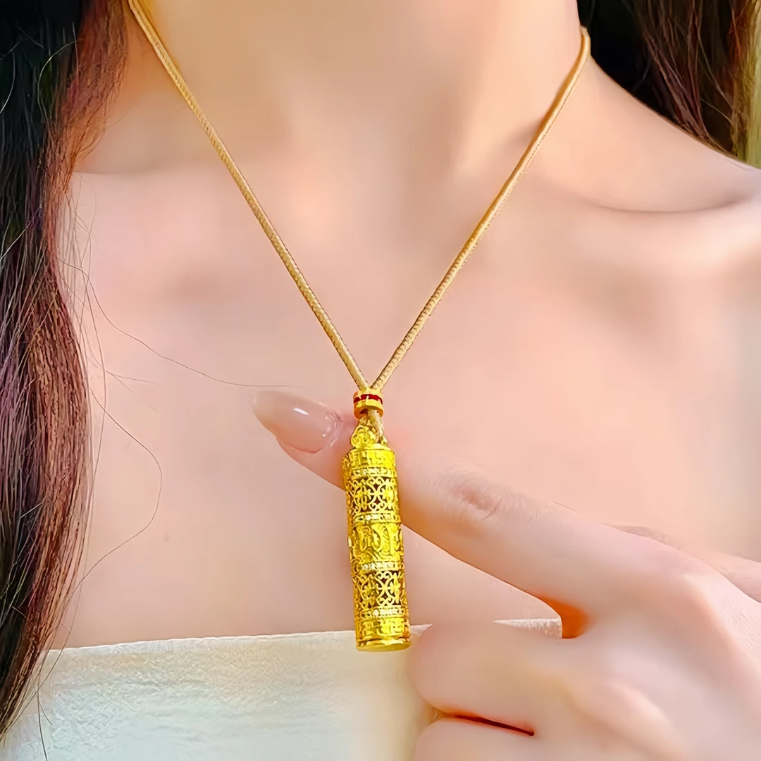 铜合金吊坠 大彤彤同款 八宝随身佛金色镂空盘龙柱轻奢编织绳项链