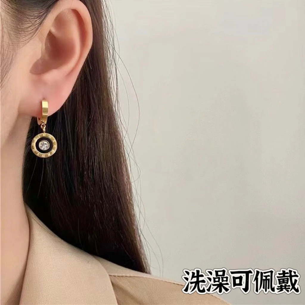 钛钢耳饰 小香风罗马数字耳环圆圈耳环时尚耳圈小红ins轻奢耳钉女