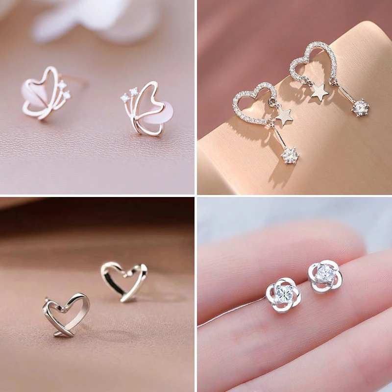 闪钻爱心星星气质女耳环简约个性设计感耳饰韩国气质款潮耳钉女c
