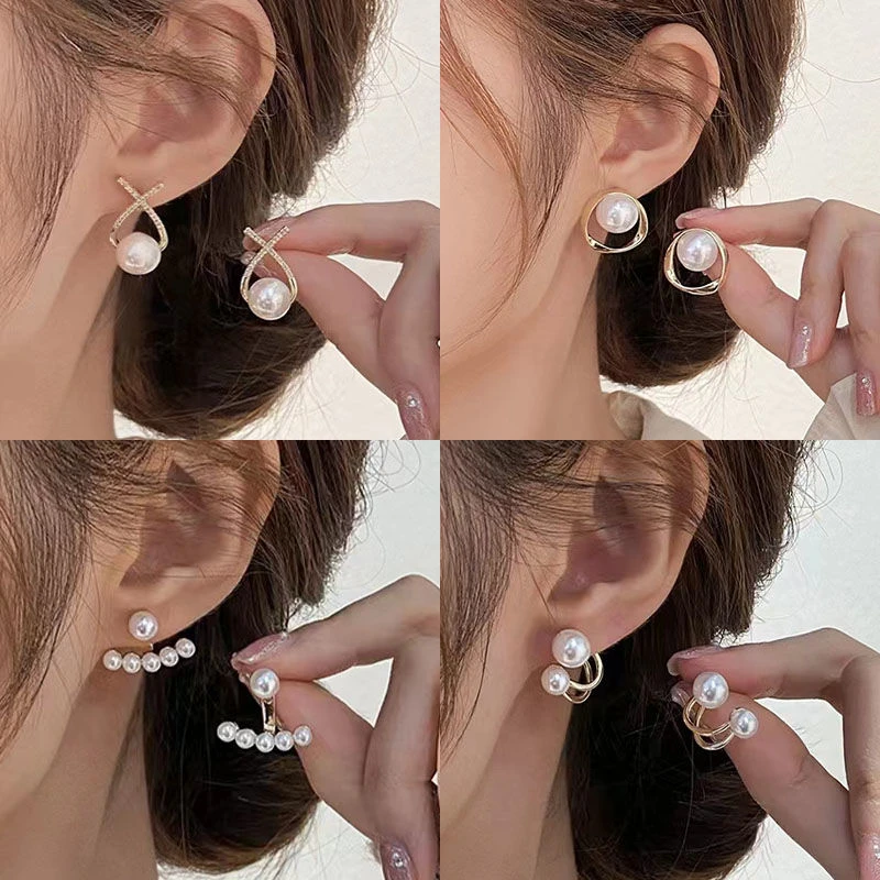 X字母珠珠古里雅大圆脸适合的isn耳饰法式白花耳环2023网红爆款女