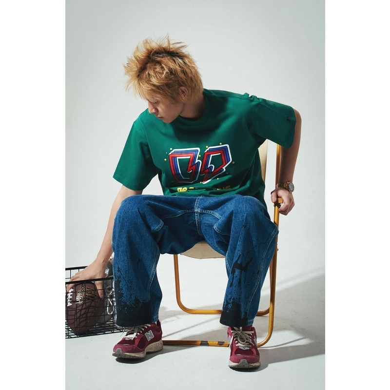 传呼社群bpc特别线 闪电印花款廓形落肩风格宽松纯棉重磅T恤