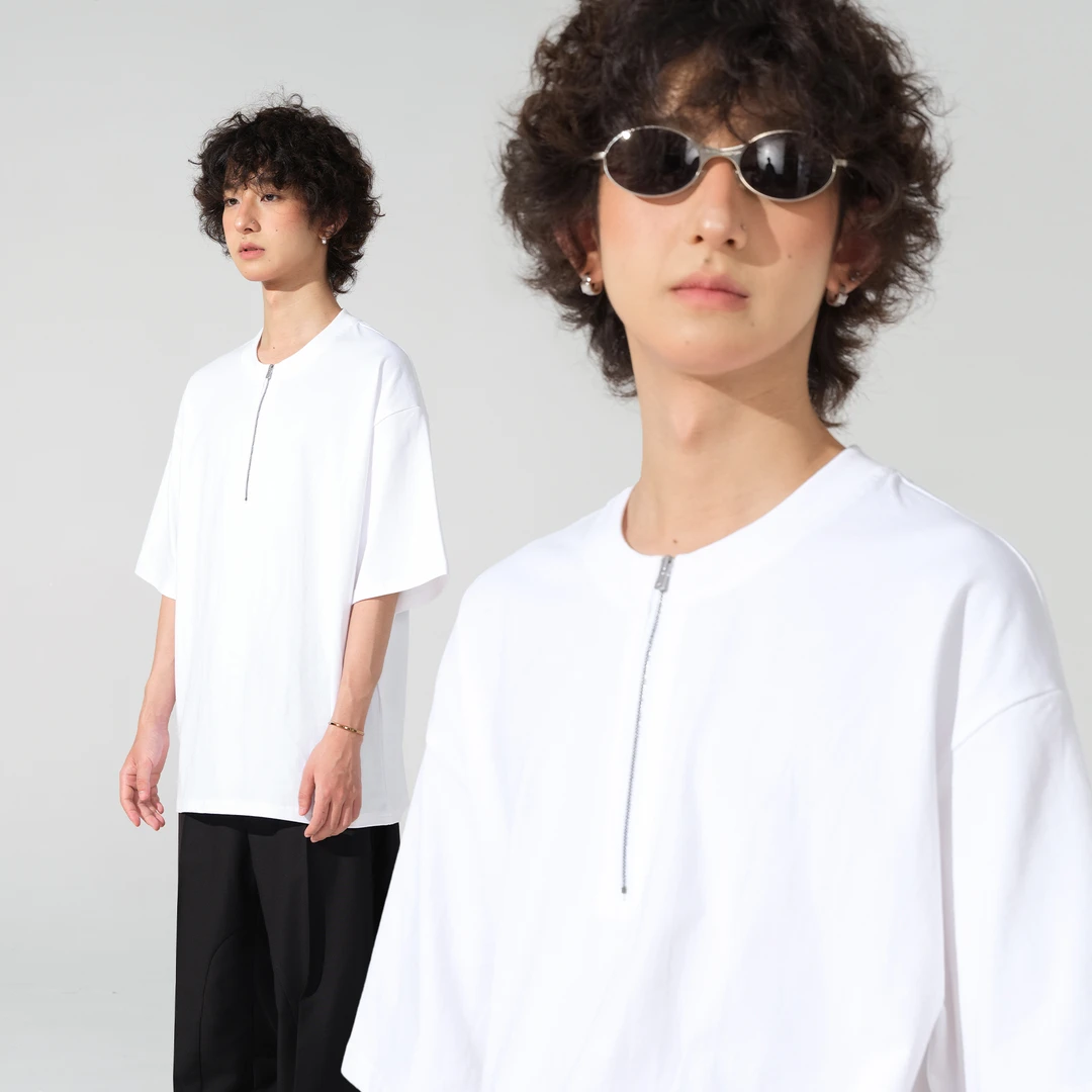 BPCALL(进口棉)浩南拉链短袖夏季高街宽松T恤clean fit男女通款