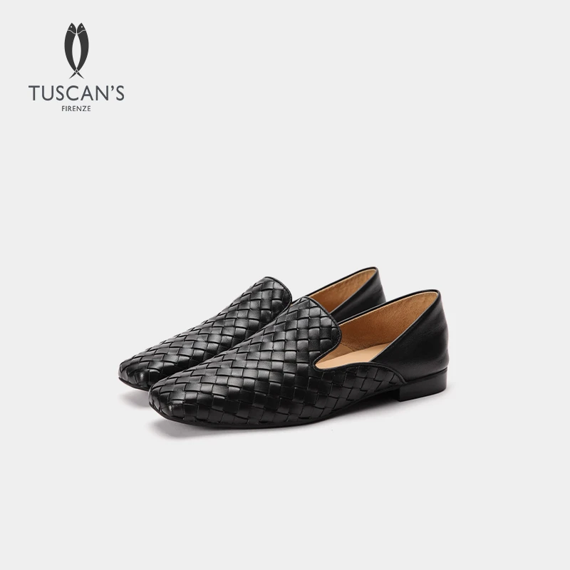 TUSCAN'S夏季新款真皮编织乐福鞋经典舒适平底女士乐福鞋时代集团