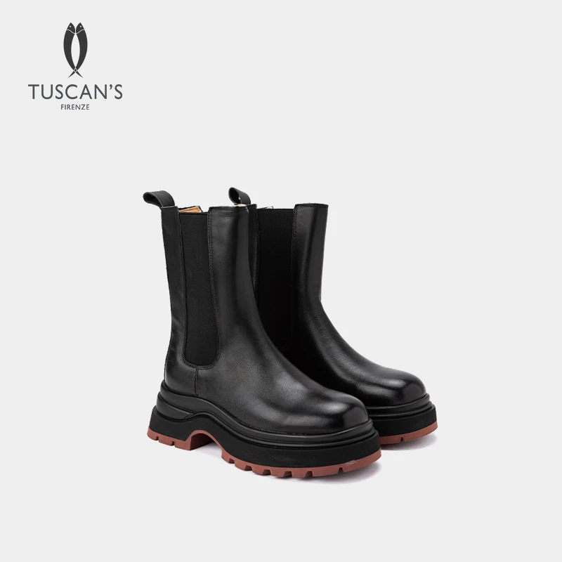 TUSCAN'S秋冬女士通勤百搭切尔西厚底中筒女款靴子TS时代双鱼