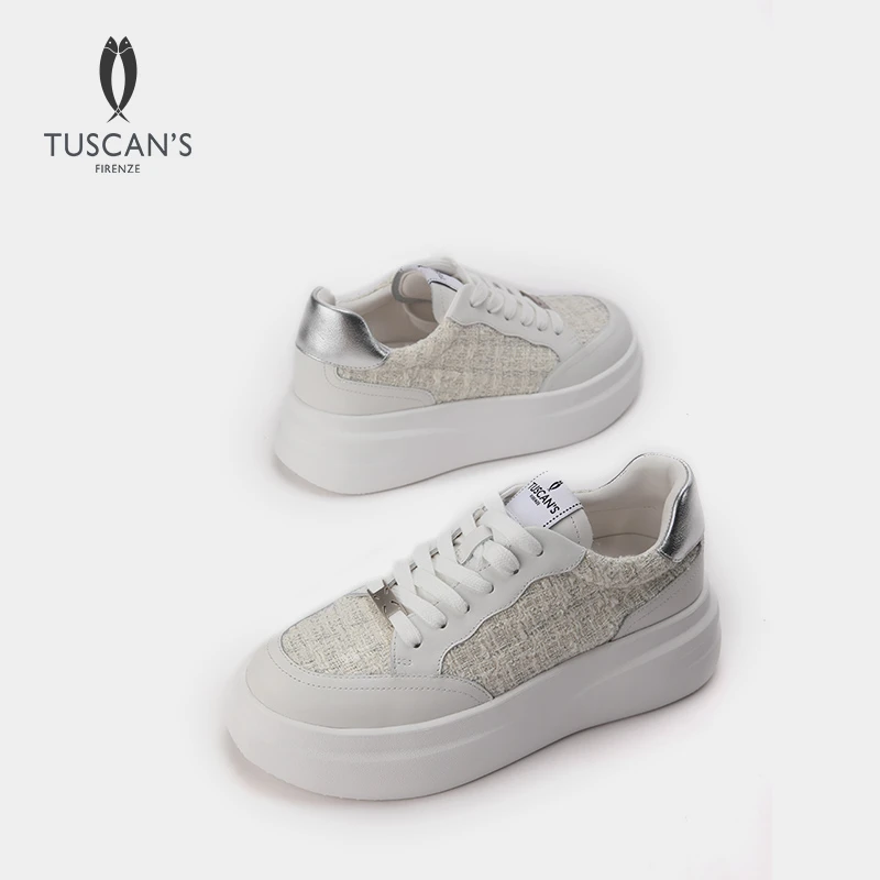TUSCAN'S真皮时尚透气厚底休闲鞋百搭增高小白鞋