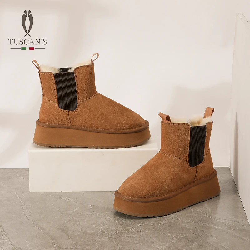 TUSCAN'S休闲百搭雪地靴圆头厚底保暖短靴TS时代双鱼